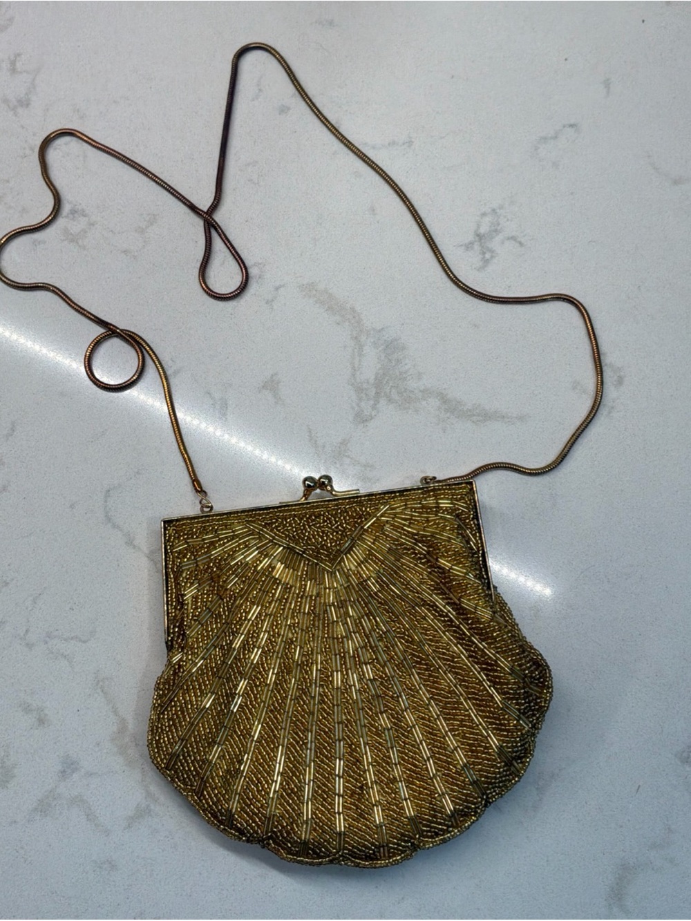 Vintage Carolyne Barton Night Gold Beaded Art Deco Evening Bag Clutch